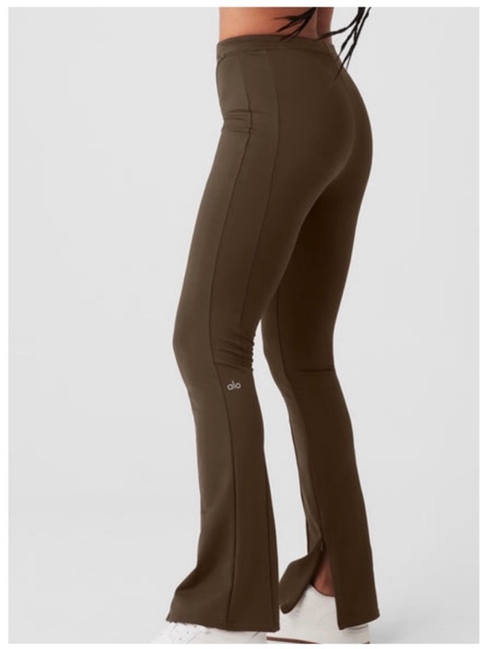 Alo Yoga Brown High Waist Flare Leggings Front Slit Bootcut S 29” Clean Girl - Picture 9 of 10